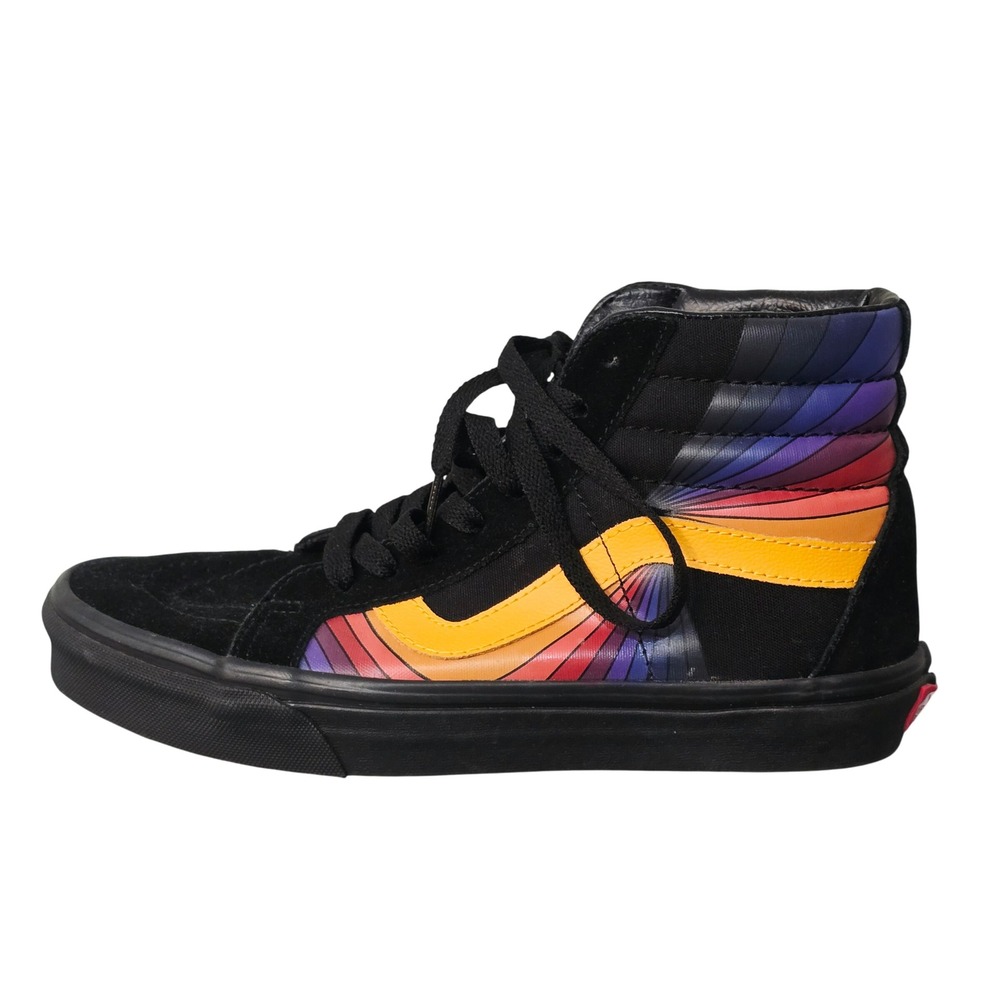 Vans Sk8-Hi Rainbow Wave Black Suede High Top Sneakers Women 8.5 Men 7
